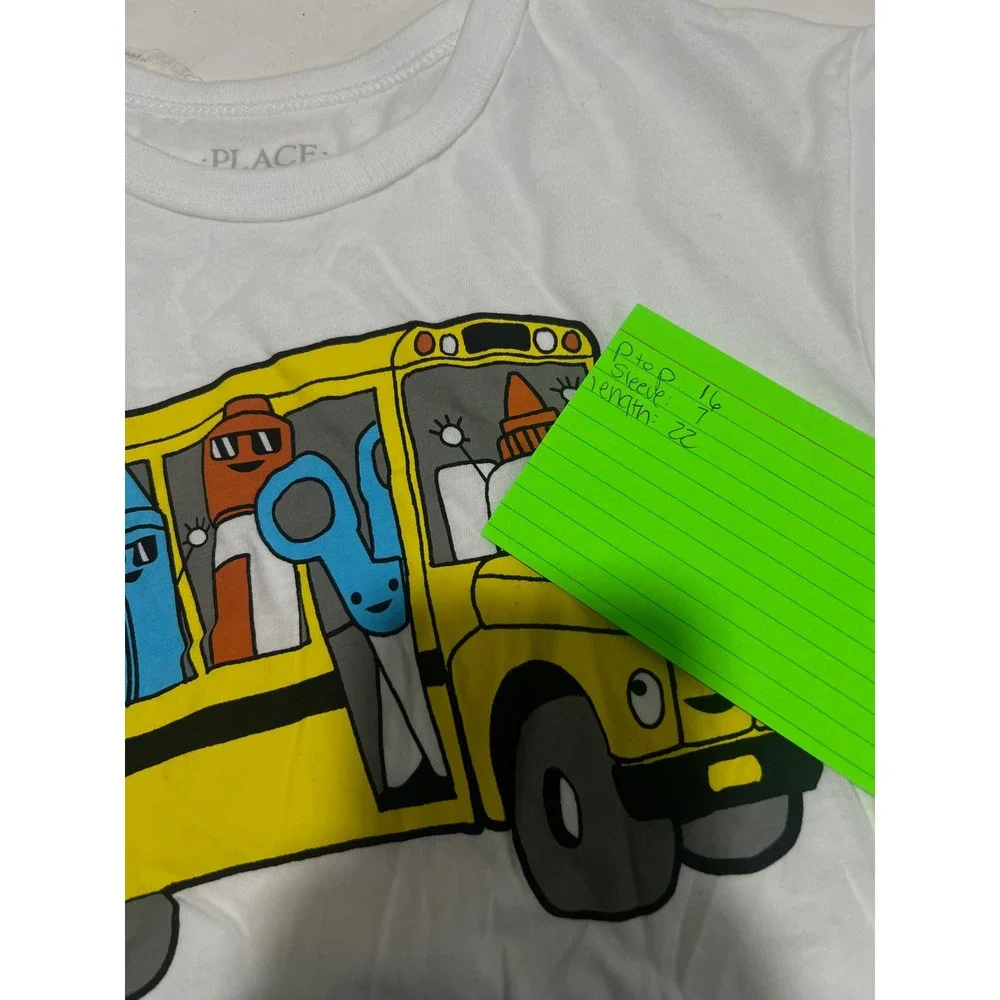 The Childrens Place Boys White 1st Day of School Bus Graphic T-Shirt Size M 7/8